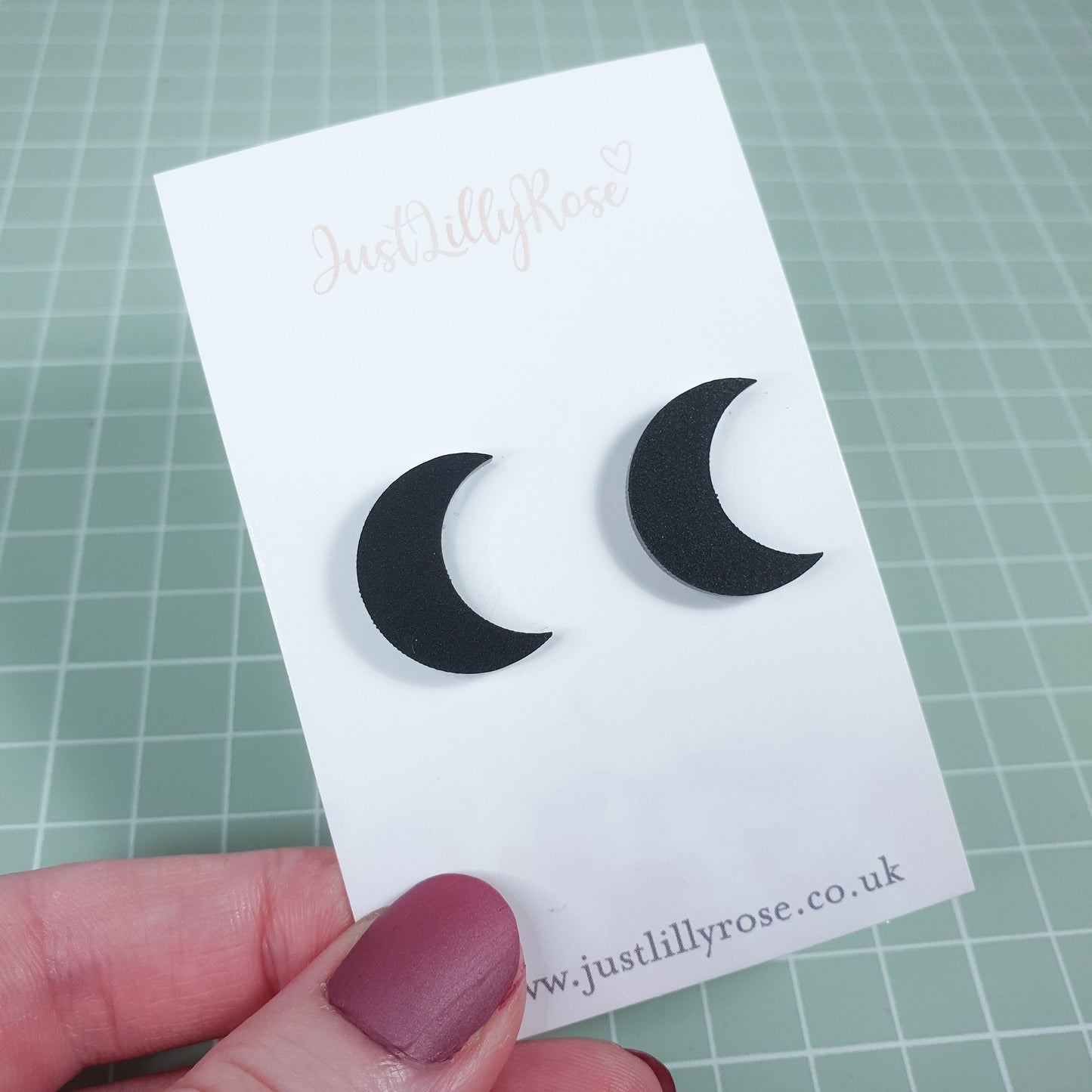 Black Glitter Crescent Moon Earrings, Acrylic Studs - Minimalist, Jewellery for her, Statement Earrings, Lunar