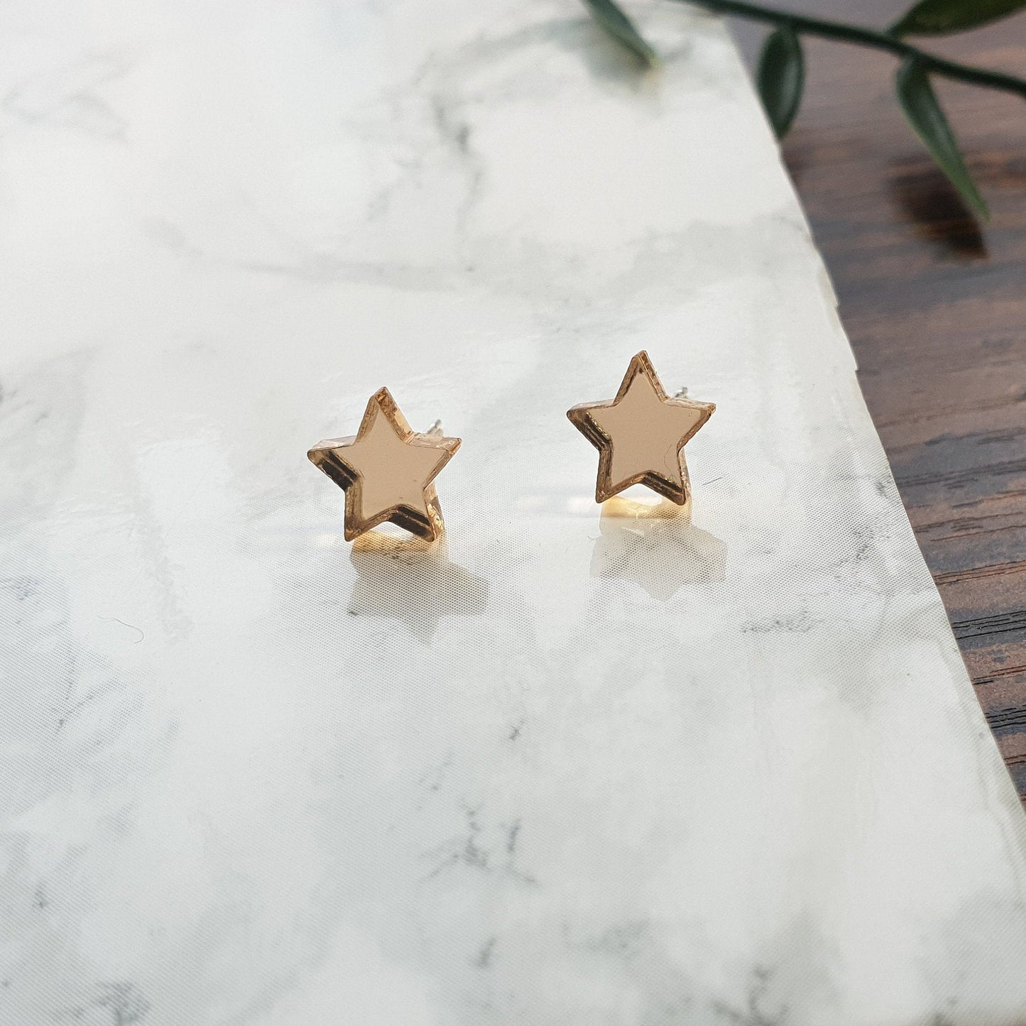 Dainty Celestial Acrylic Earrings, Mirror Star Studs - surgical steel, Minimalist, Geometric Jewellery, Statement Earrings, Gold, Rose Gold