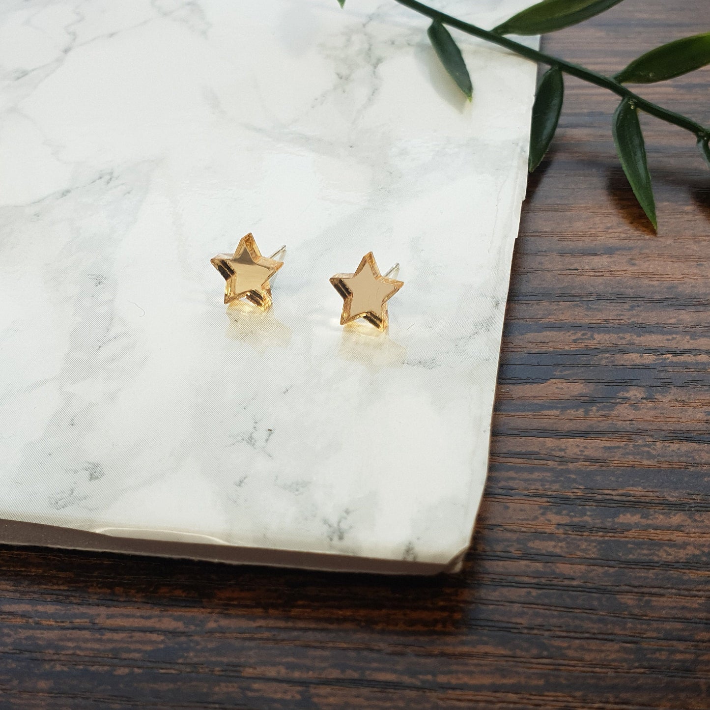 Dainty Celestial Acrylic Earrings, Mirror Star Studs - surgical steel, Minimalist, Geometric Jewellery, Statement Earrings, Gold, Rose Gold