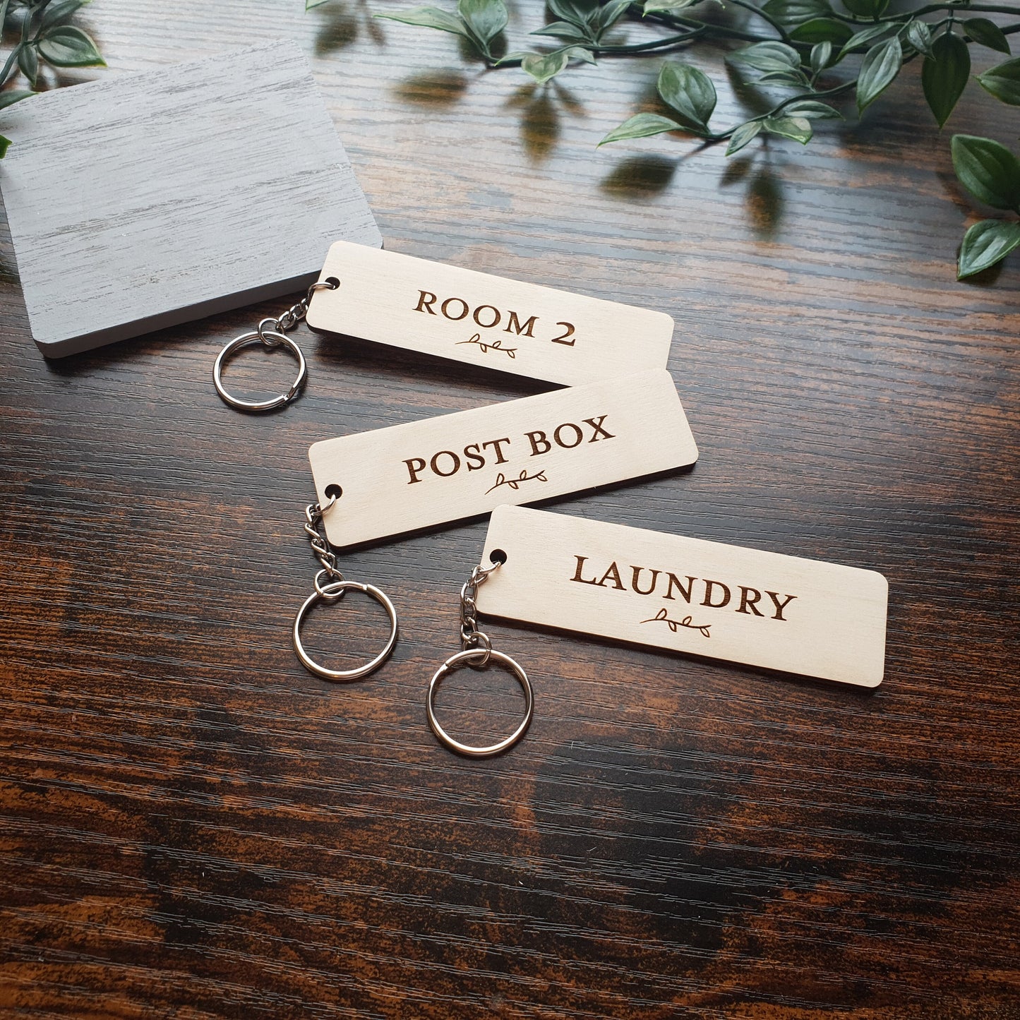 Wooden Personalised Key Fob - Rectangular, House keyring, laundry key, shed key, man cave, craft room, summerhouse, accessories, car keys