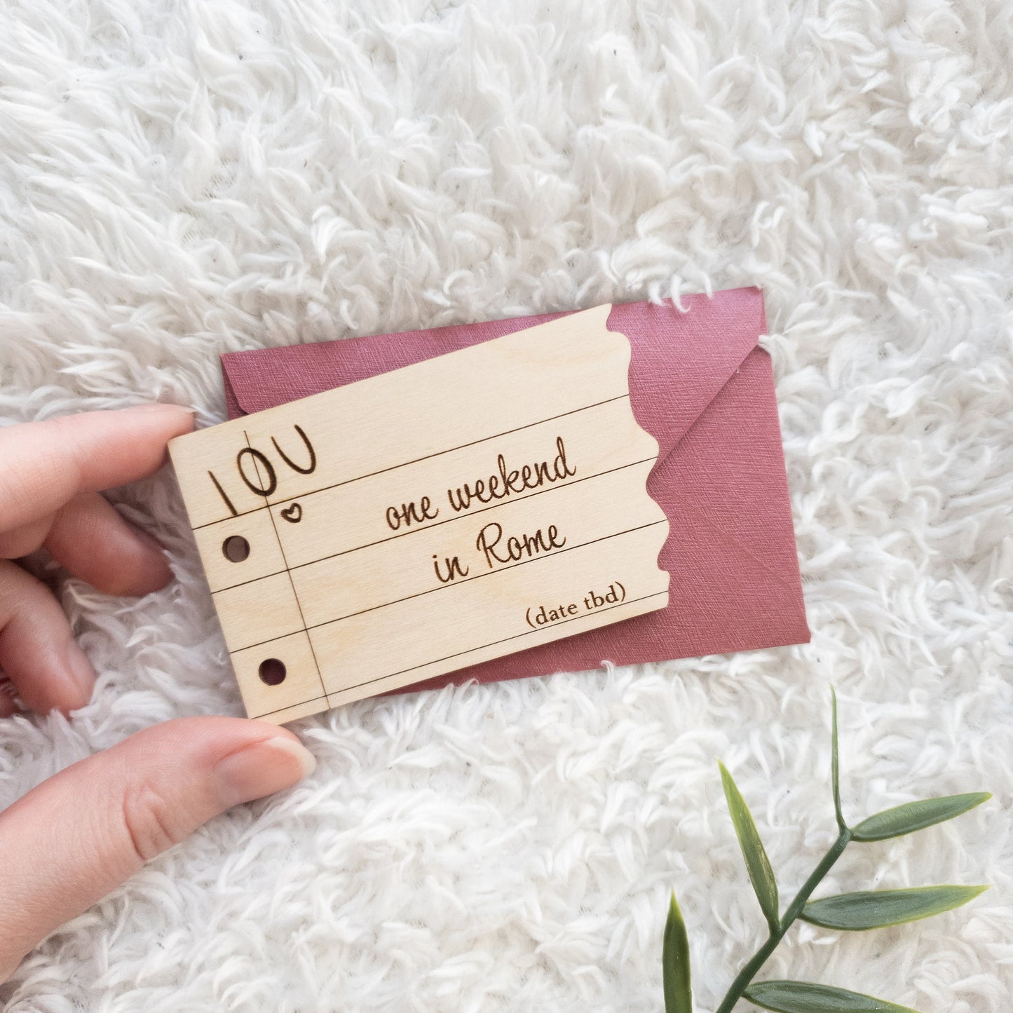 Wooden IOU Note - Personalised Message in an Envelope, Reveal, Holiday announcement, proposal, proposal message, holiday proposal