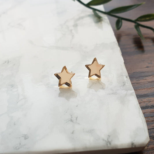 Dainty Celestial Acrylic Earrings, Mirror Star Studs - surgical steel, Minimalist, Geometric Jewellery, Statement Earrings, Gold, Rose Gold