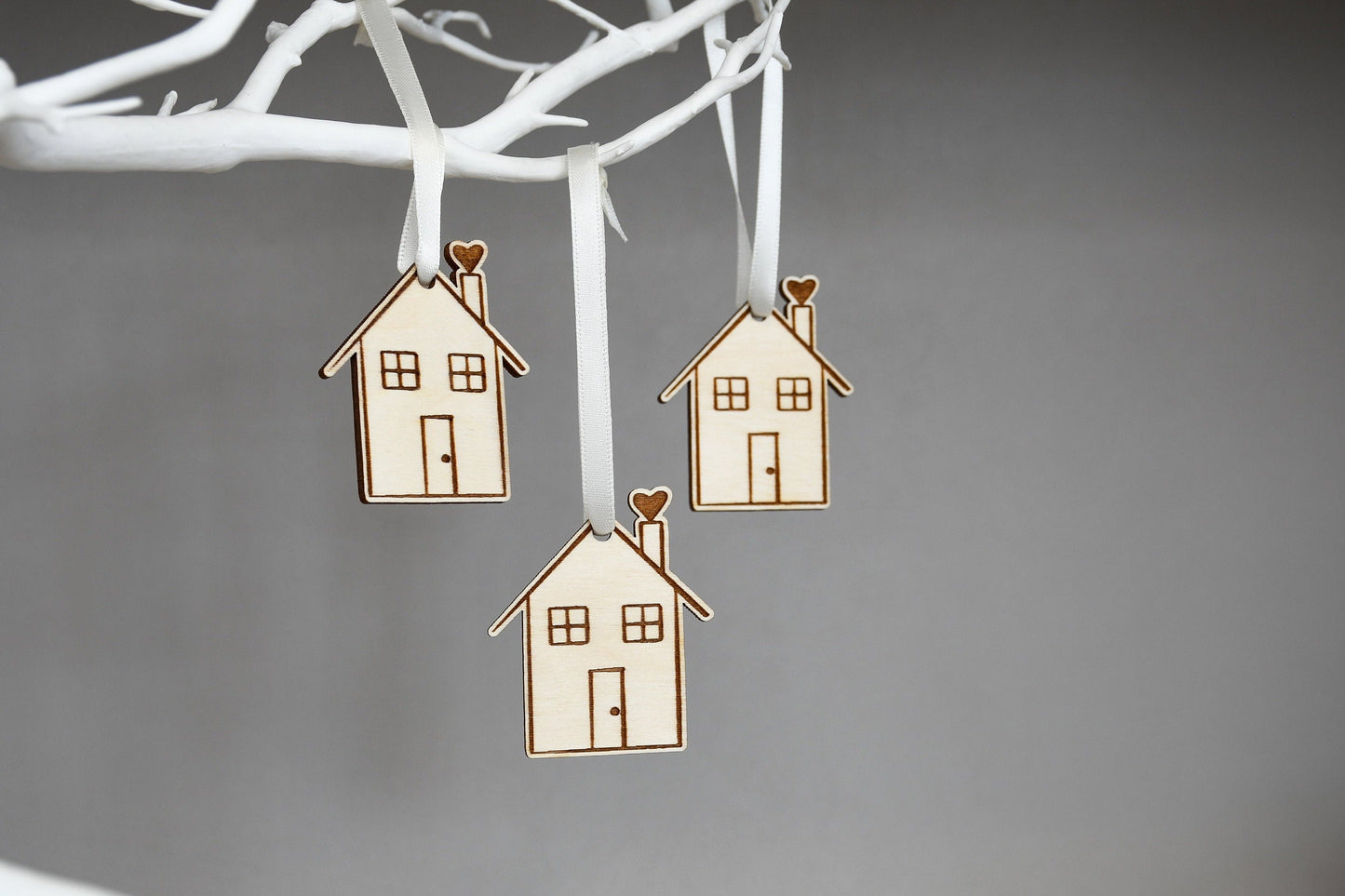 Set of 3 House Baubles - Scandi Decor, New Home Gift, Hanging Decoration, Scandi Christmas, Wooden Christmas 2022 Decoration, Wooden Houses