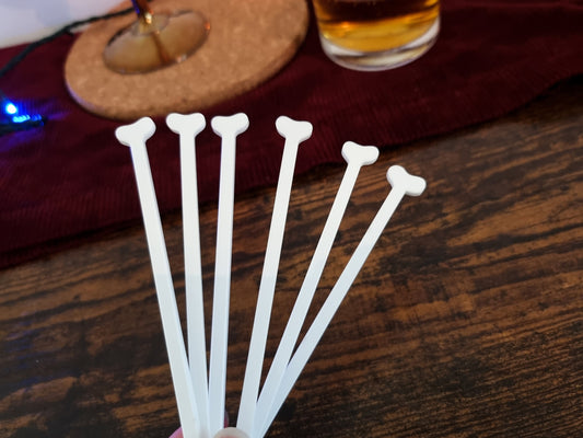 Pack of 6 Bone Shape Stirrers - Acrylic Drink Stirrers, Party Decoration, Halloween Decor, Halloween Gift, Swizzle Sticks, Spooky Cocktails