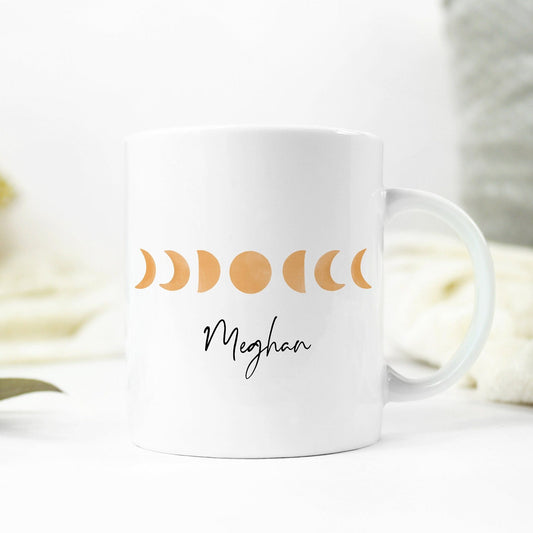 Moon Phases Personalised Mug - Happy Gift, Positivity, Self Care, Coffee Cup, Stocking Filler, Cup, Mug Present