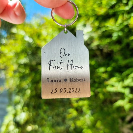 Personalised Metal House Keyring - Our First Home, New House Gift, New Home, Anniversary Gift, Housewarming, Gift for Her, Gift for Him