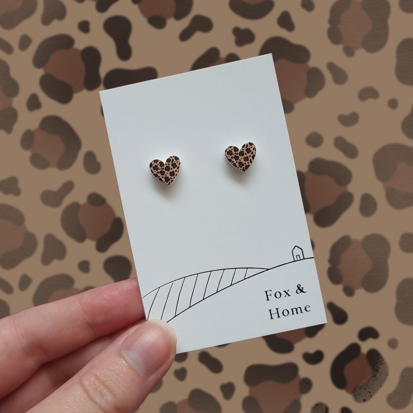 Leopard Print Heart Studs - Tiny Heart Earrings, Subtle Statement Earrings, Acrylic Jewellery, Everyday wear