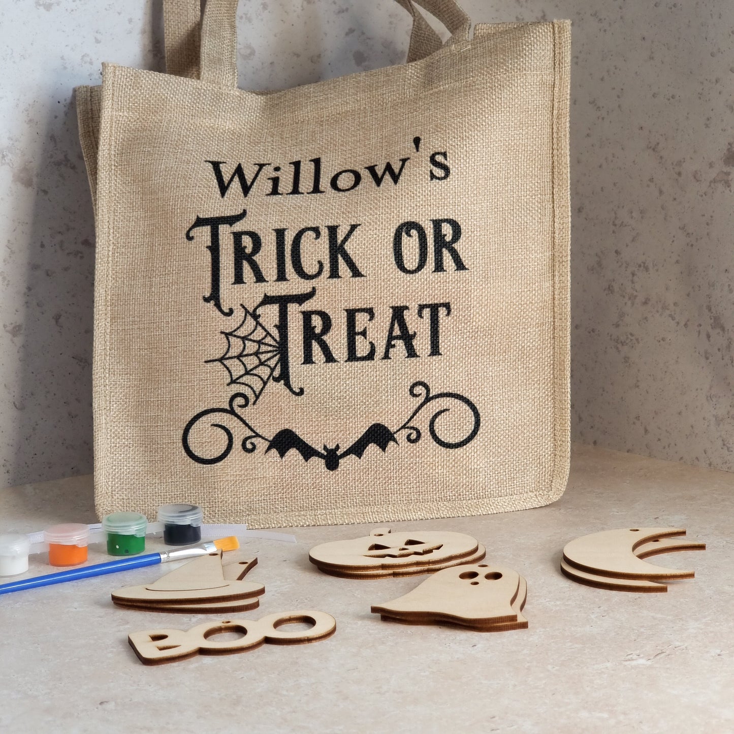 Halloween Craft Kit - Personalised Trick or Treat Bag, with DIY Halloween Decorations, Kids craft activity, Paint your own baubles