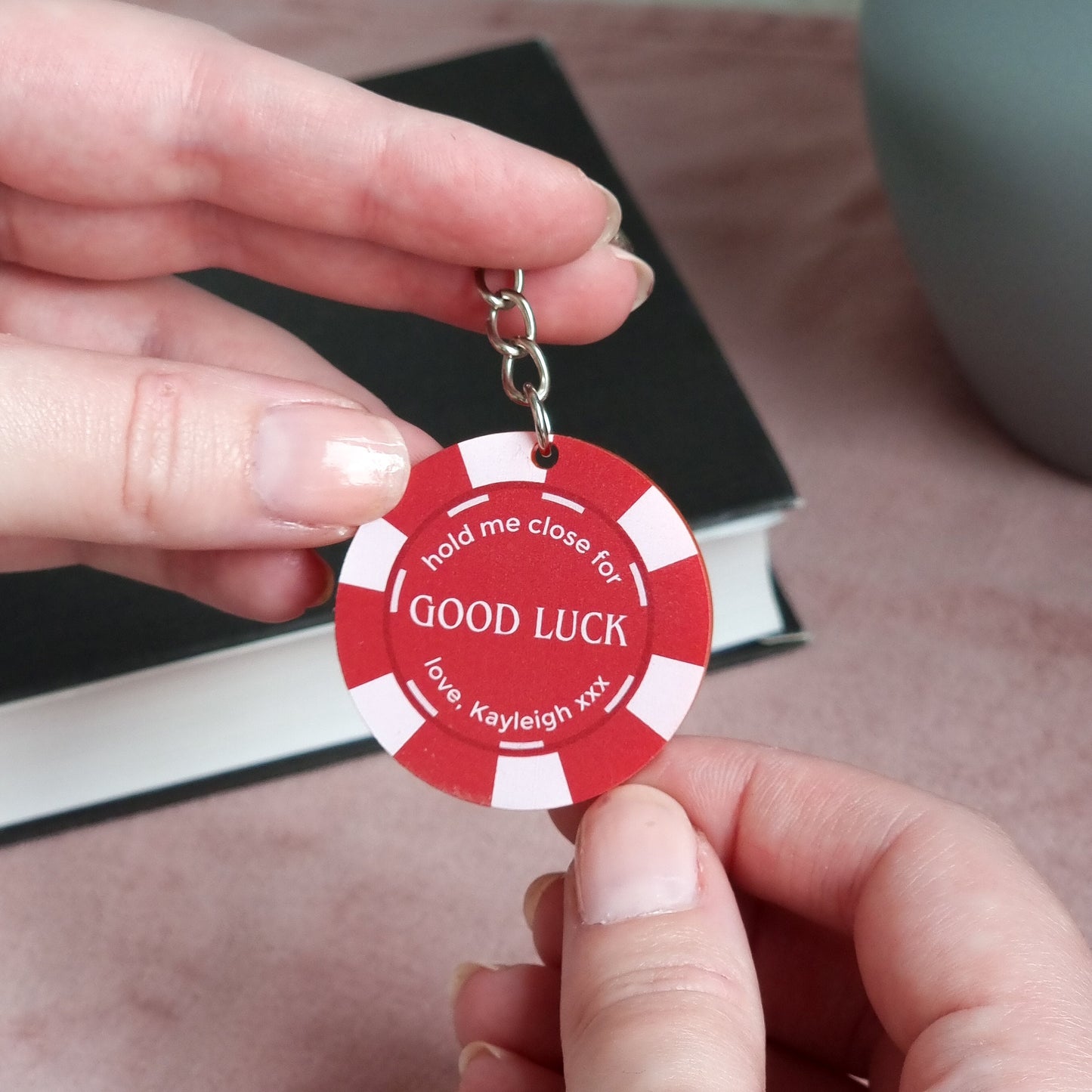 Personalised Good Luck Keyring - Poker Chip, Printed Keyring, Good Luck Charm, Couples Gift, Long Distance, Graduation Gift, Lucky Charm