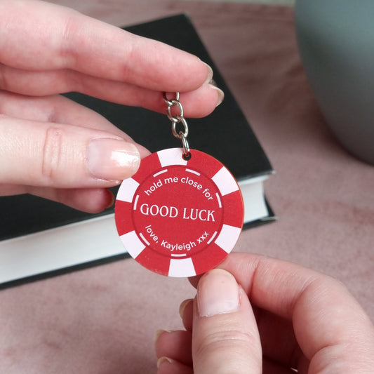 Personalised Good Luck Keyring - Poker Chip, Printed Keyring, Good Luck Charm, Couples Gift, Long Distance, Graduation Gift, Lucky Charm