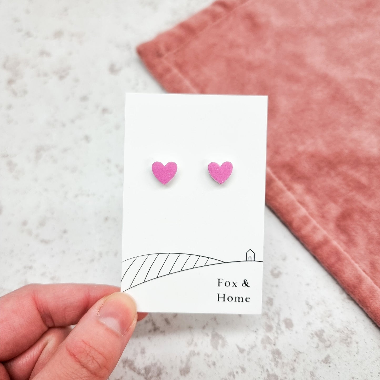 Pink Matte Heart Studs - Tiny Heart Earrings, Subtle Statement Earrings, Acrylic Jewellery, Everyday wear