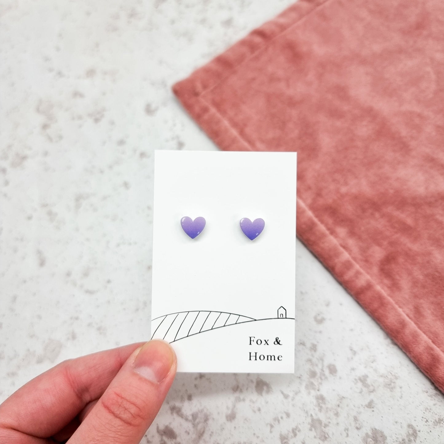 Purple Matte Heart Studs - Tiny Heart Earrings, Subtle Statement Earrings, Acrylic Jewellery, Everyday wear