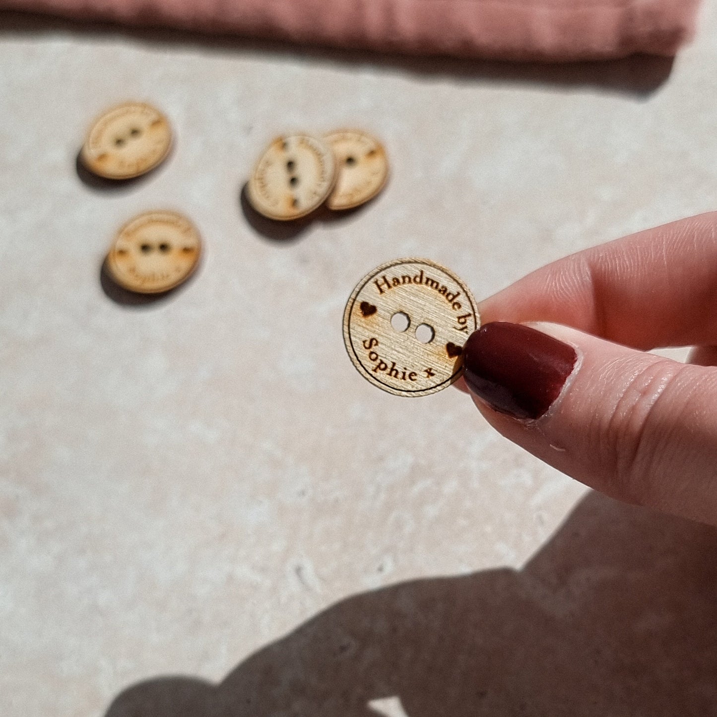 2cm Personalised Wooden Buttons, SMALL, 2 holes, Handmade tags, Knitted Projects, custom wood buttons, thank you tags