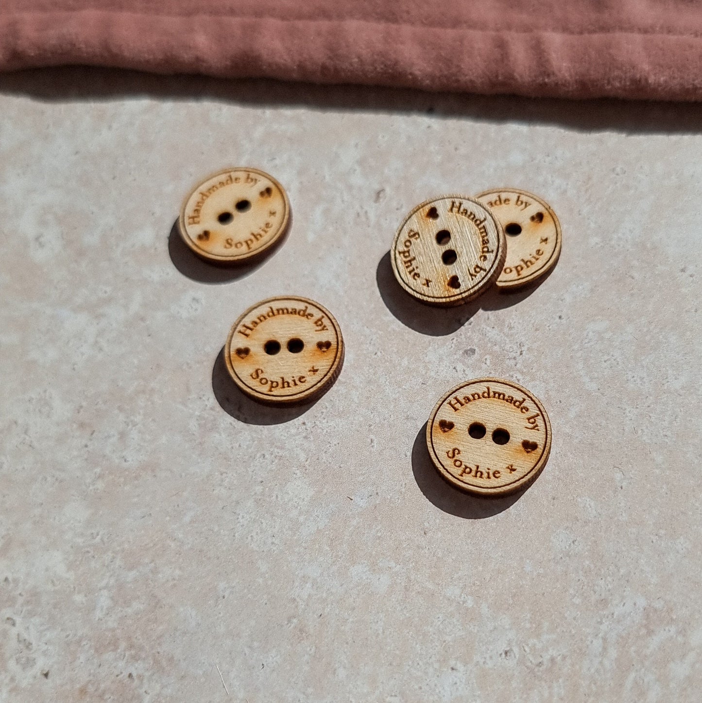 2cm Personalised Wooden Buttons, SMALL, 2 holes, Handmade tags, Knitted Projects, custom wood buttons, thank you tags